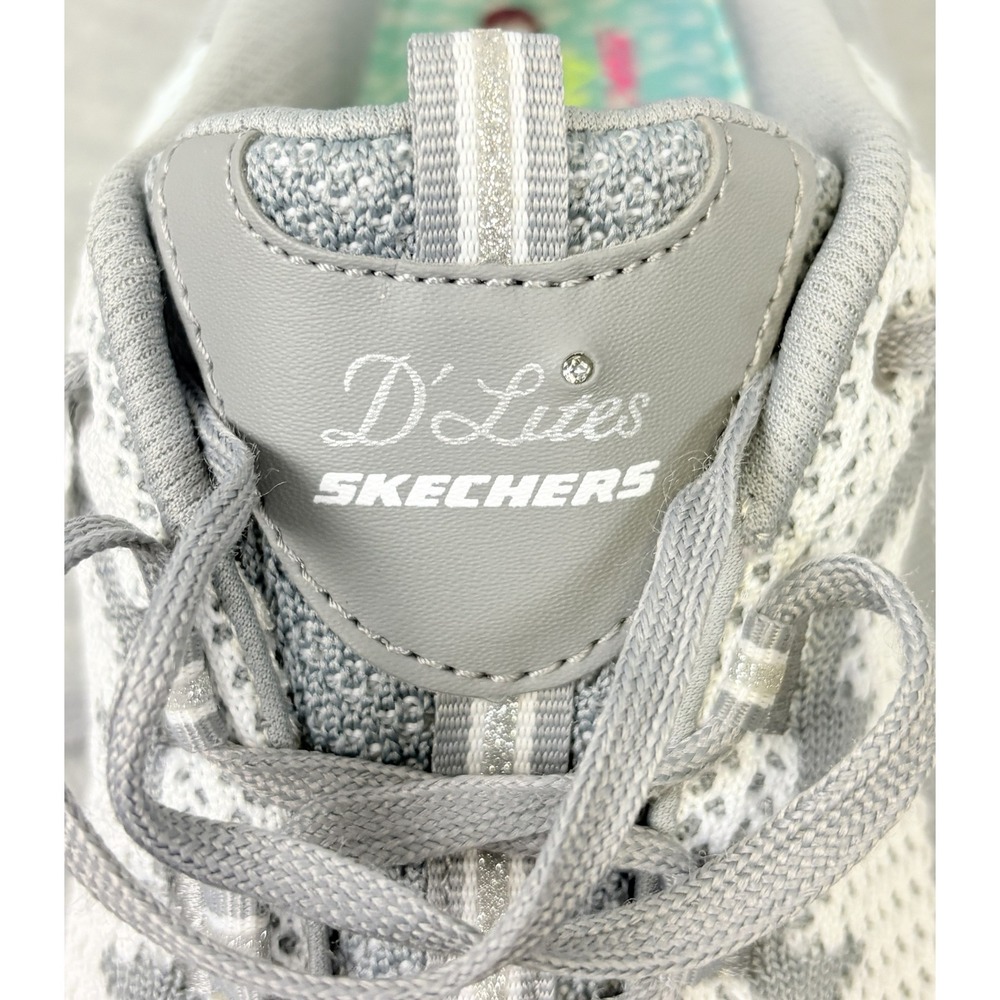 Skechers D'Lites Sneakers Womens 11 Gray White Knit Rhinestone 11955 GYW - Picture 2 of 14